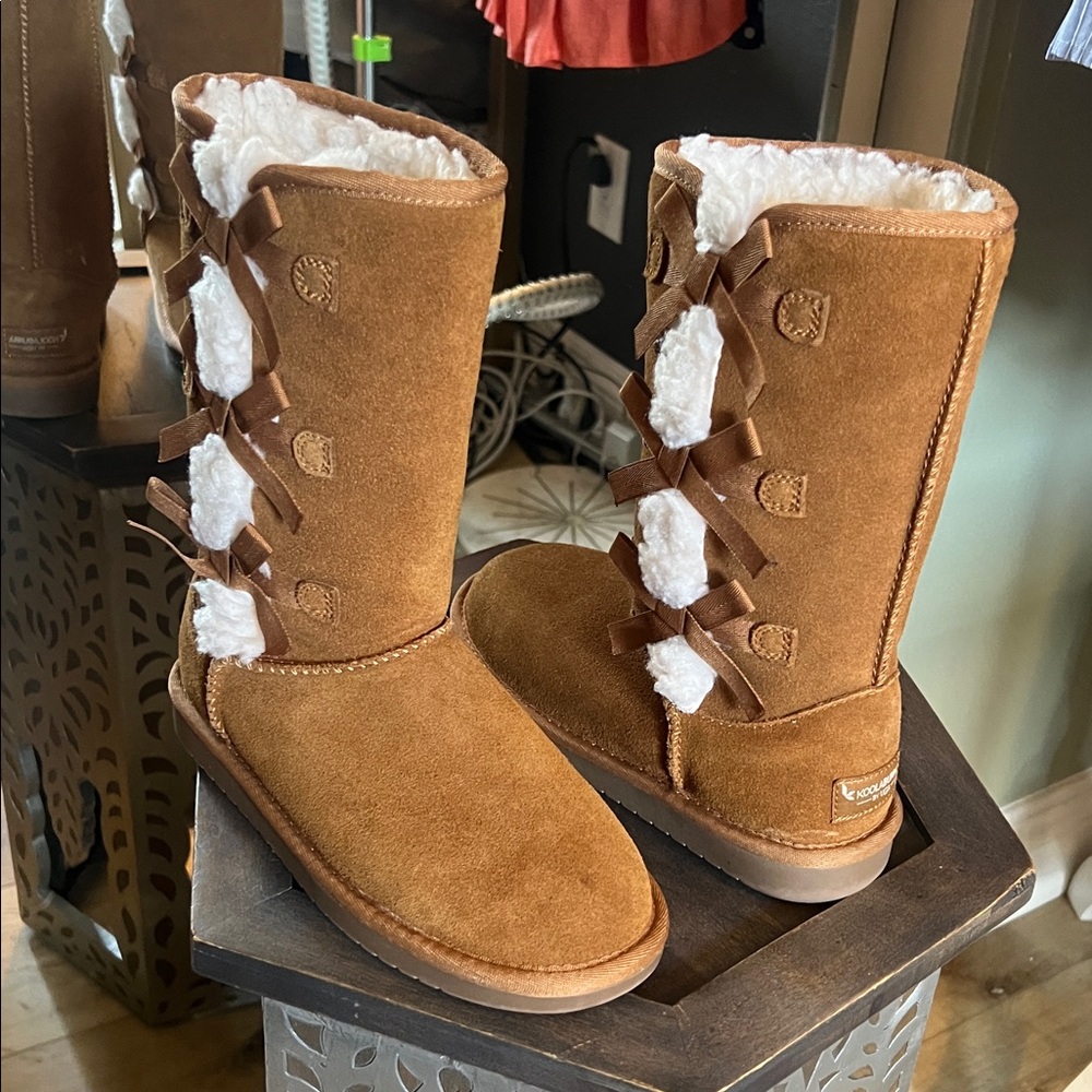 Koolaburra Tan Kids Boots with Cream Accents
